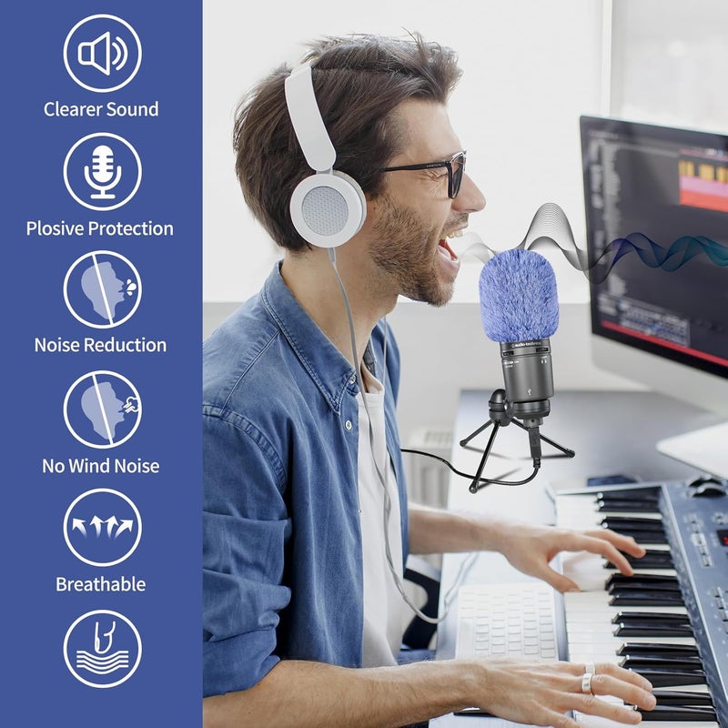 JYUVICT Pop Filter for Audio-Technica AT2020 Microphone，Mic Covers Foam with Furry Windscreen Muff Windshield Acoustic Recording Filter and Noise for AT2020USB AT2035 AT2040 AT2050 ATR2500 ATR2500X AT4040 - Image 4